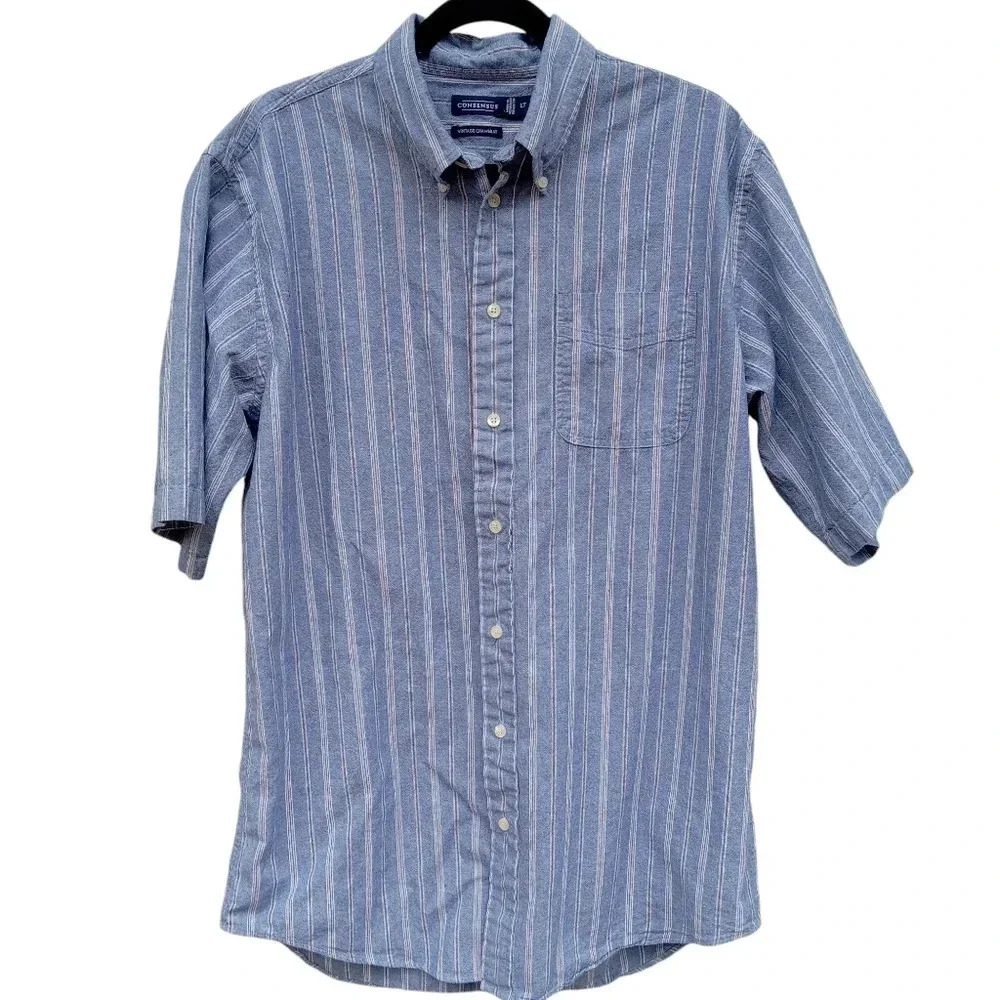 Consensus Vintage Chambray Button Down Blue Verti… - image 1